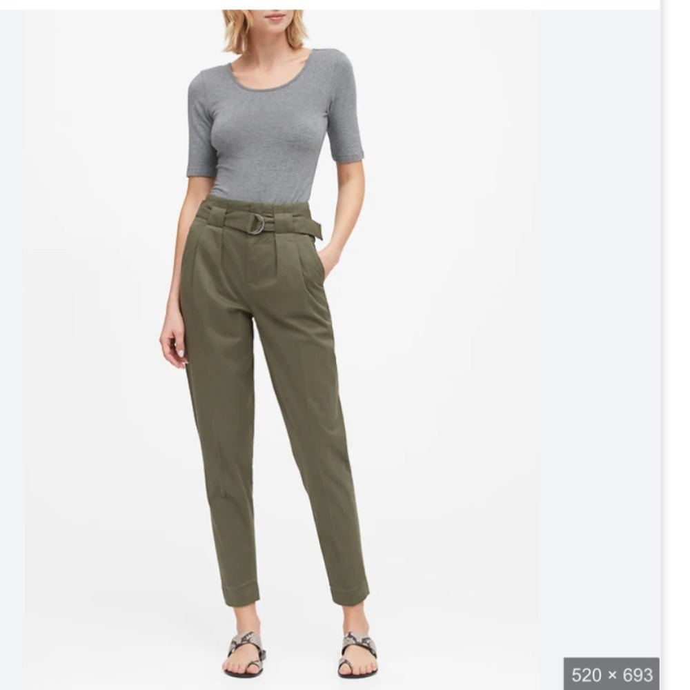 Banana Republic Womens High Rise Tapered Cropped Pant 0 Paper Bag Belt Olive